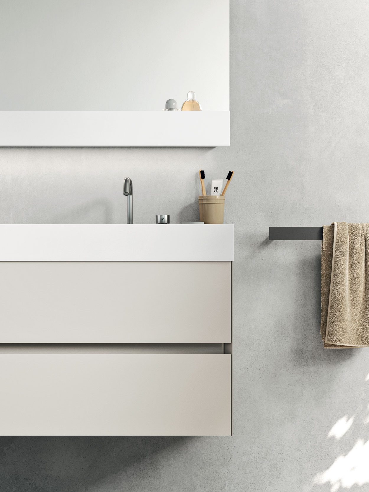 MOBILE BAGNO REXA DESIGN DUE CASSETTI cm 90 x P. 46 x H. 36 CON LAVABO +  ORGANIZER IN CORIAN® NEUTRAL CONCRETE cm 90 x P. 46 x H. 8 - Edilizia Casa