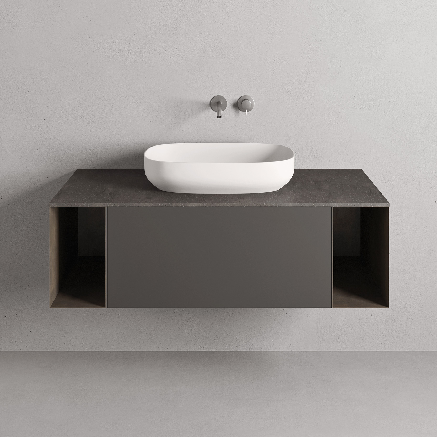 LAVABO CON ORGANIZER E CONSOLLE TRUCCO Lavabo in Corian in appoggio By Rexa